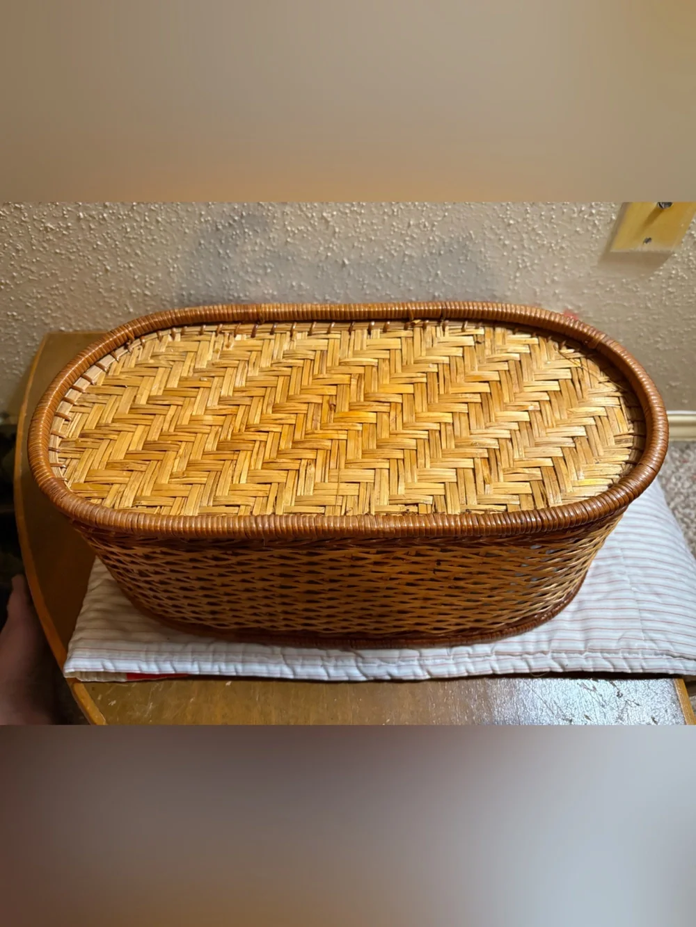 Vintage Woven Oval Storage Basket - Natural Brown
